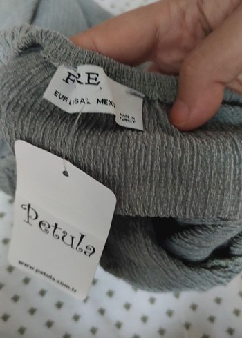 40 Beden gri Renk Nil yeşili Kumaş Pantolonu Fırfırlı