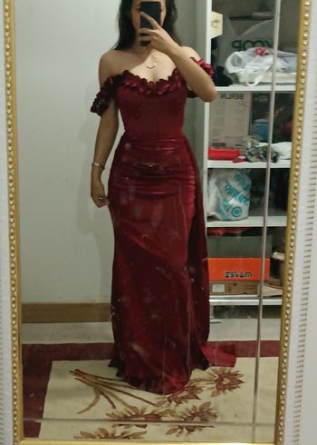 xs Beden bordo Renk Bordo Drapeli Uzun Straplez Elbise