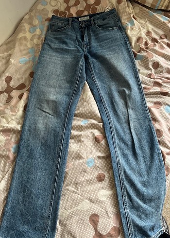 Kadın Mavi Denim Bol Kesim Midi Jean