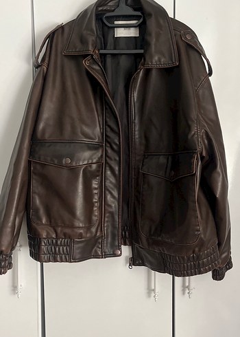 Kahverengi Suni Deri Biker Ceket