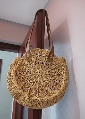 Bej Örgü Bohem Kadın kağıt ipten el örgüsüdür