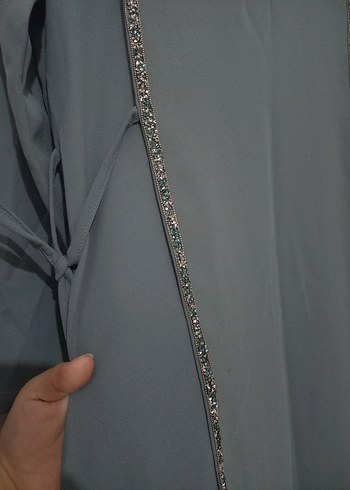 grimsi mavi renk taşlı şeritli abiye - Görsel 2