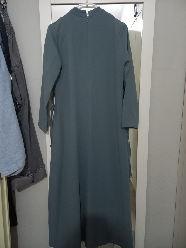 grimsi mavi renk taşlı şeritli abiye - Görsel 5