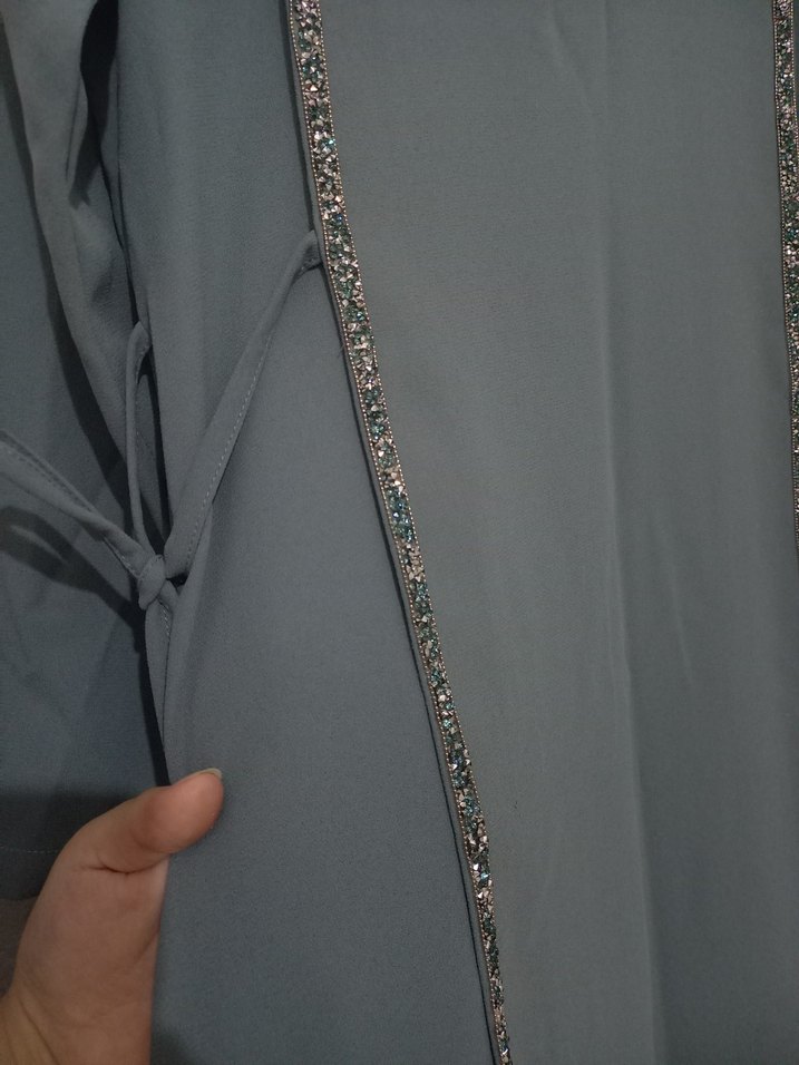 grimsi mavi renk taşlı şeritli abiye - Görsel 2