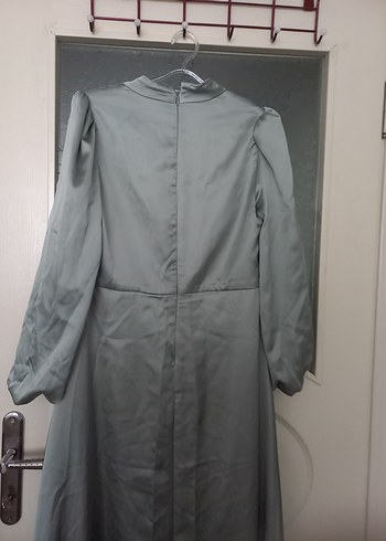 Gri Uzun Kollu Drapeli Kadın Abiye Elbise - Görsel 6