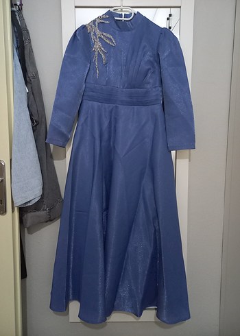 Mavi Drapeli Uzun Abiye Elbise - Görsel 2