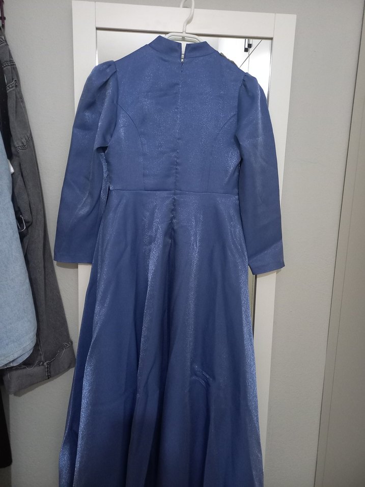 Mavi Drapeli Uzun Abiye Elbise - Görsel 5