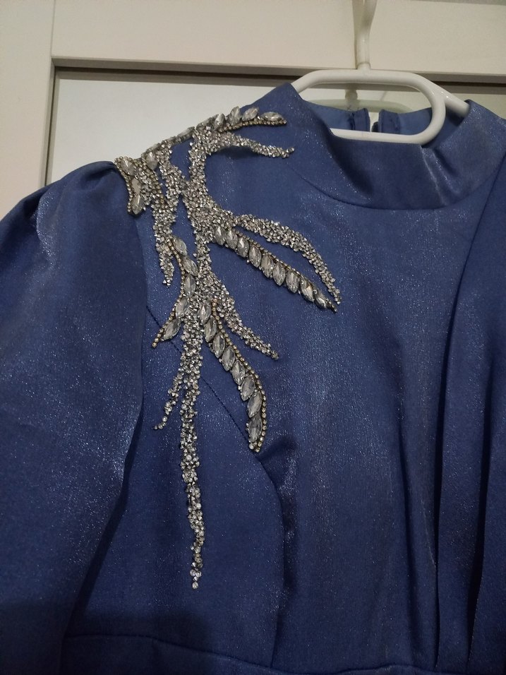 Mavi Drapeli Uzun Abiye Elbise - Görsel 3