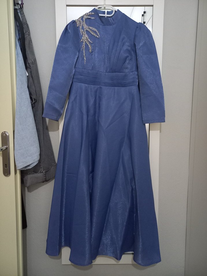 Mavi Drapeli Uzun Abiye Elbise - Görsel 2