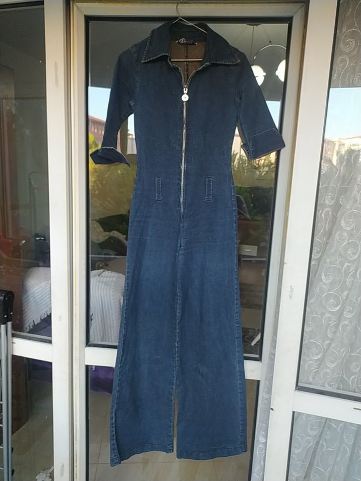 Kadın Lacivert Denim Uzun Tulum - Görsel 2