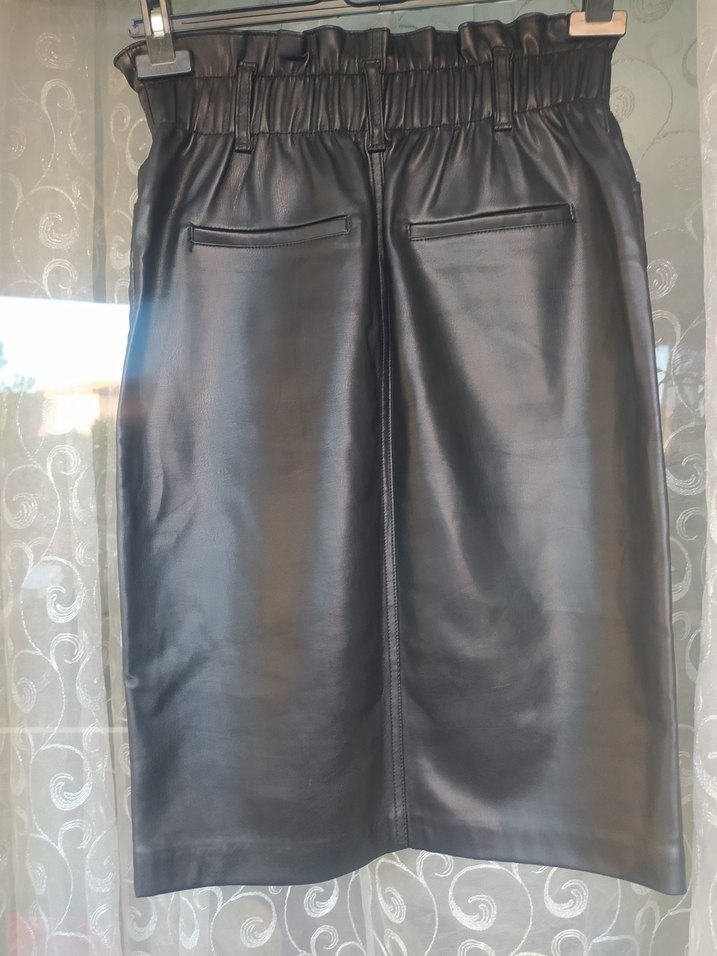 Kemerli Siyah Deri Midi Etek - Görsel 3