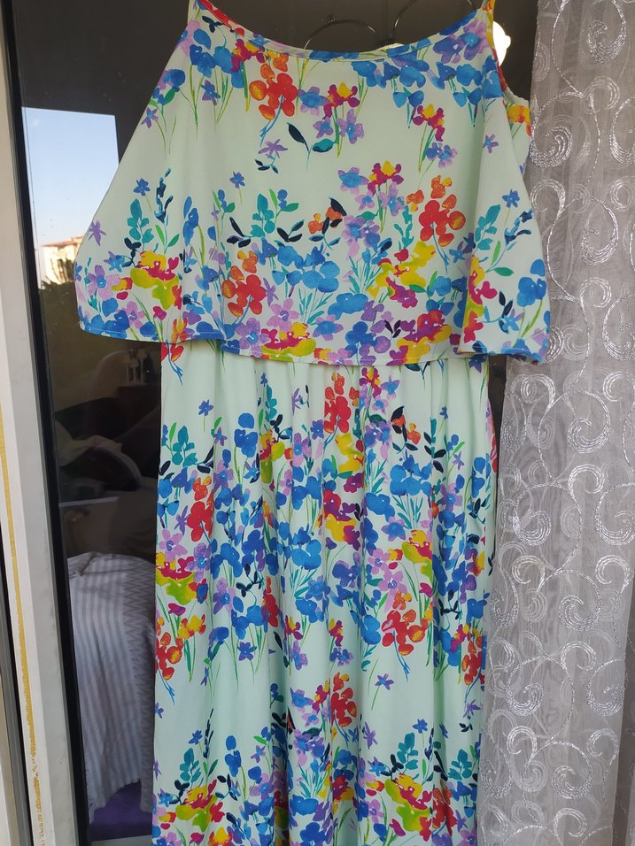 Bohem Çok Renkli Uzun Askısız Elbise - Görsel 2