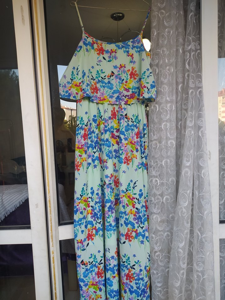 Bohem Çok Renkli Uzun Askısız Elbise - Görsel 3