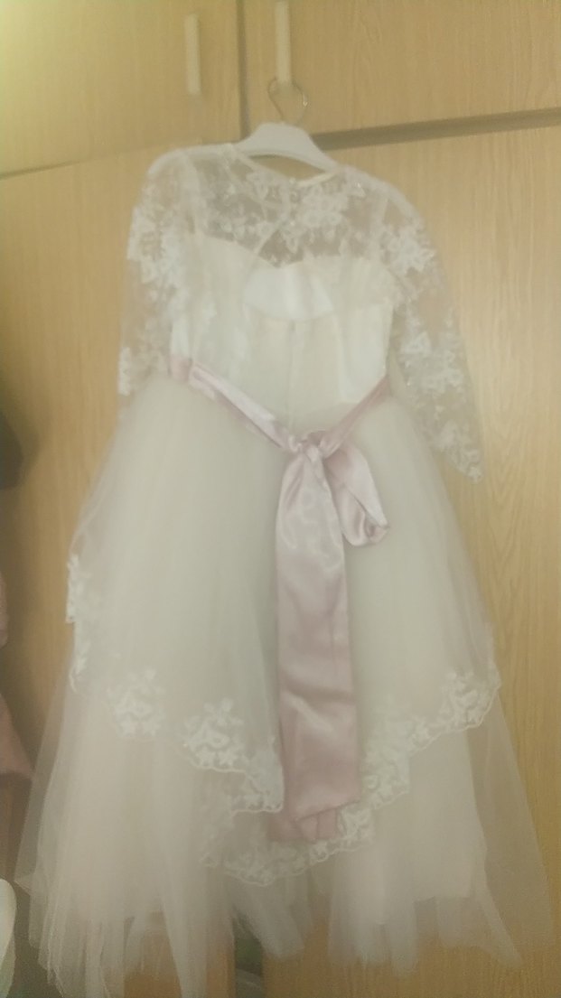 Beyaz Dantelli Uzun Kollu Kız Çocuk Elbisesi - Görsel 4