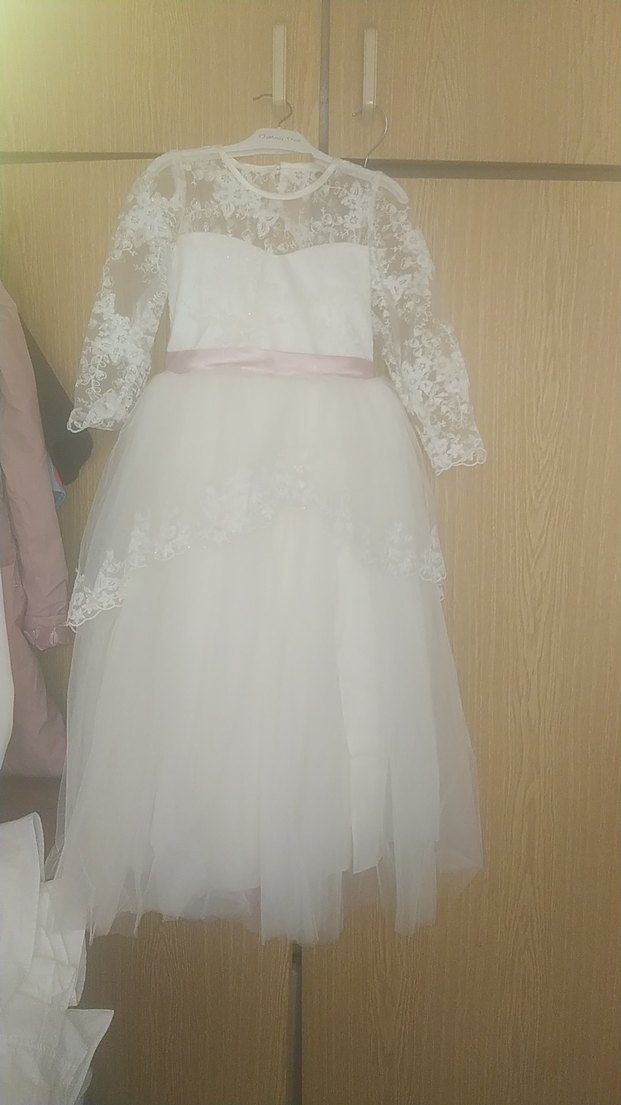 Beyaz Dantelli Uzun Kollu Kız Çocuk Elbisesi - Görsel 2