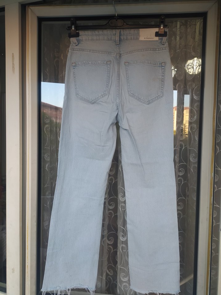 Kadın Gri Yırtık Midi Boy Kot Pantolon - Görsel 3