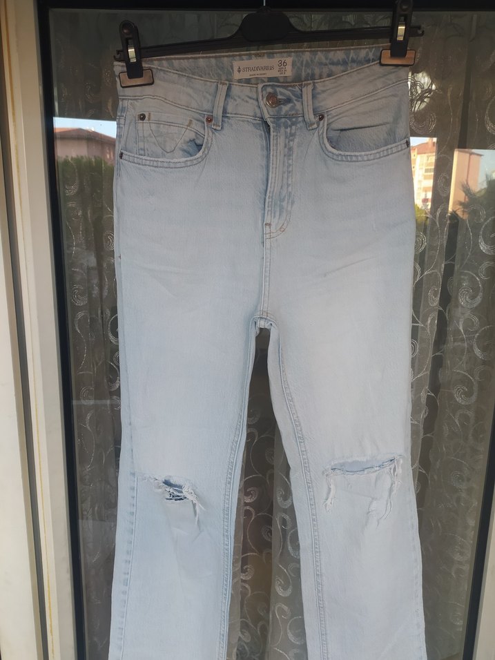 Kadın Gri Yırtık Midi Boy Kot Pantolon - Görsel 2