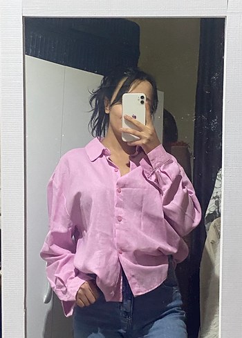 Pembe Kadın Keten Gömlek