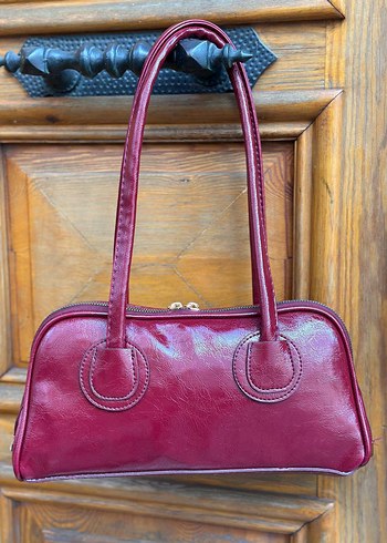 Bordo Parlak Deri Vintage Kadın Çanta