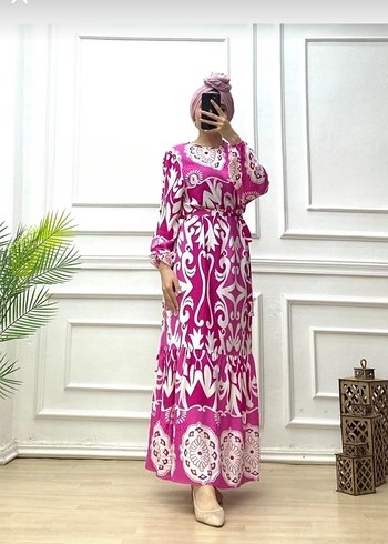 Dantel Detaylı Pembe Uzun Bohem Elbise - Görsel 2