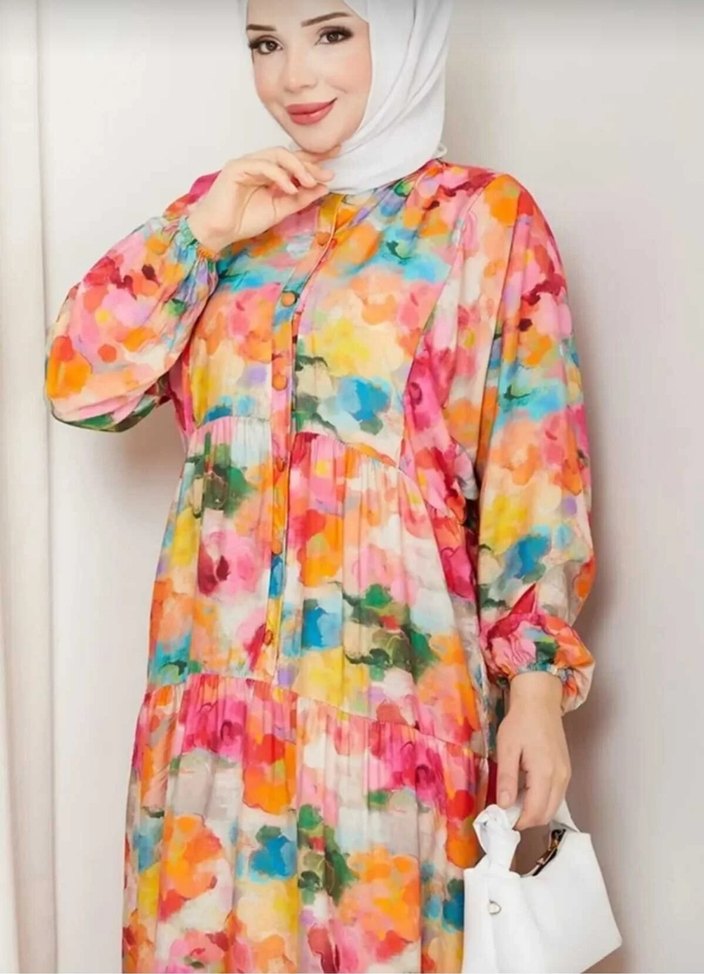 Bohem Tarz Çok Renkli Uzun Elbise - Görsel 2