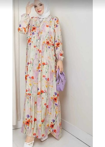 Çiçek Desenli Uzun Elbise - Görsel 2