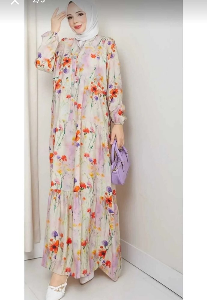 Çiçek Desenli Uzun Elbise - Görsel 2