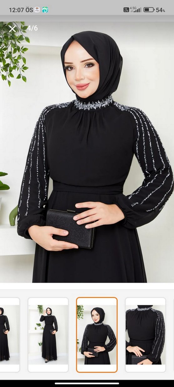 taşlı Detaylı Siyah Uzun Abiye Elbise - Görsel 2