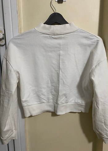 Kadın Beyaz Crop Sweatshirt - Görsel 2