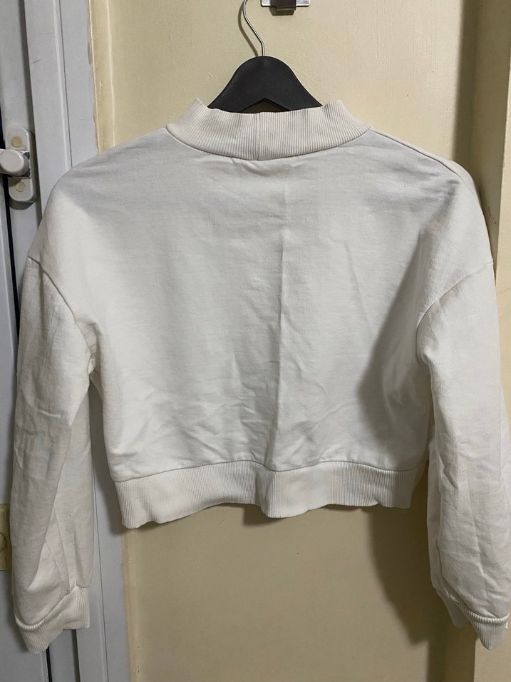 Kadın Beyaz Crop Sweatshirt - Görsel 2