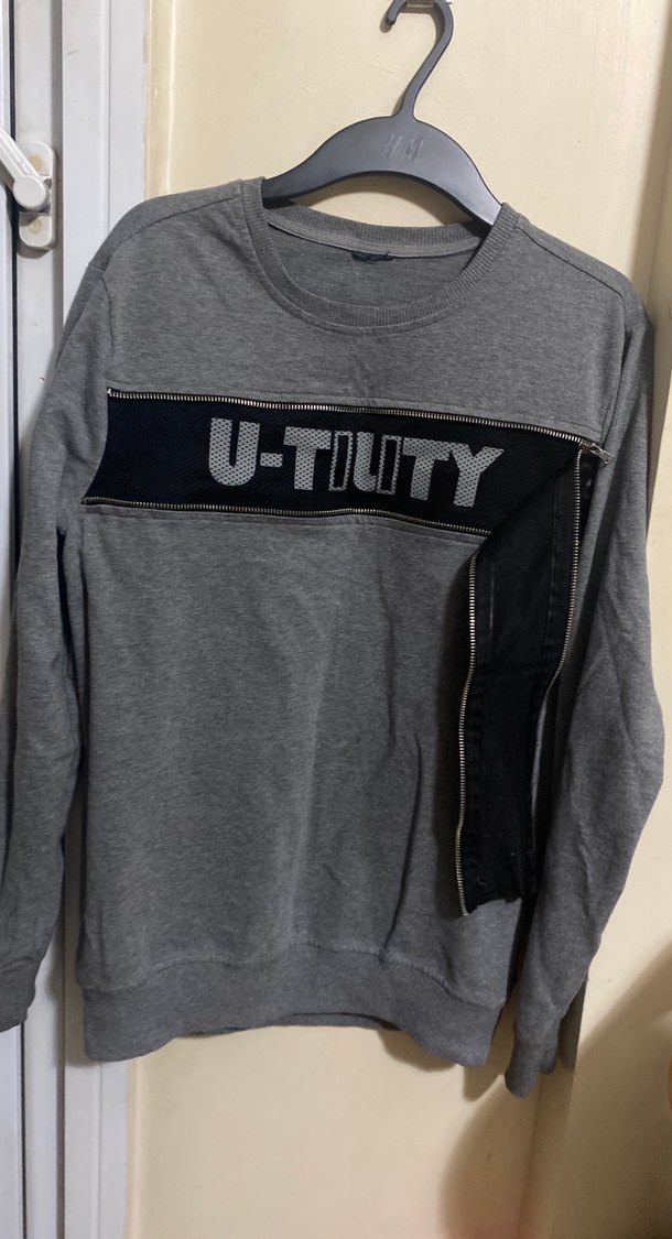 Gri Deri Detaylı Kadın Sweatshirt - Görsel 4