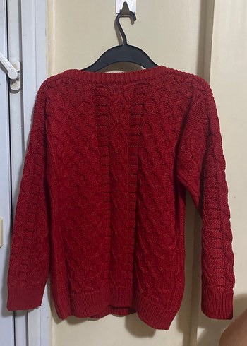 Koyu Kırmızı Örgü Bohem Kadın Kazak - Görsel 2