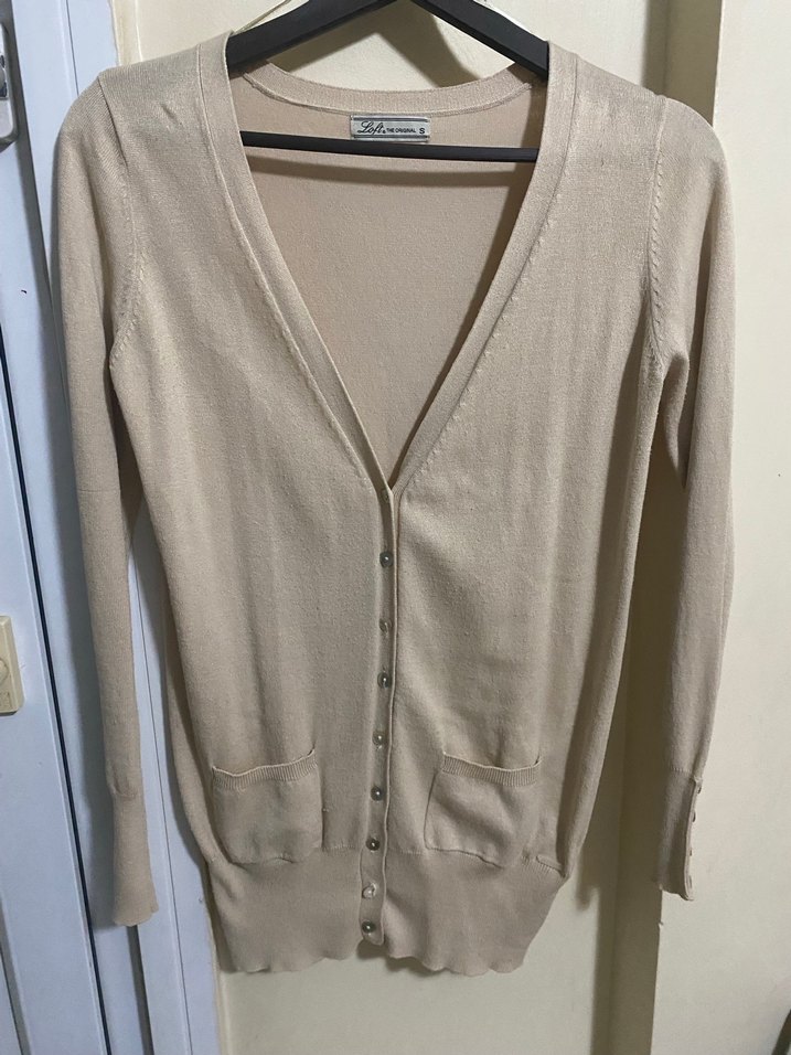 Bej Midi Kadın Düğmeli Hırka - Görsel 2