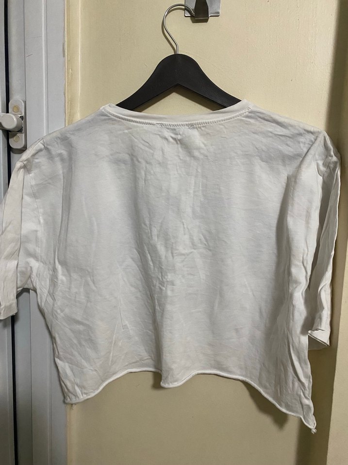 Oxford Baskılı Beyaz Kadın Kısa Kollu Oversize Tişört - Görsel 2