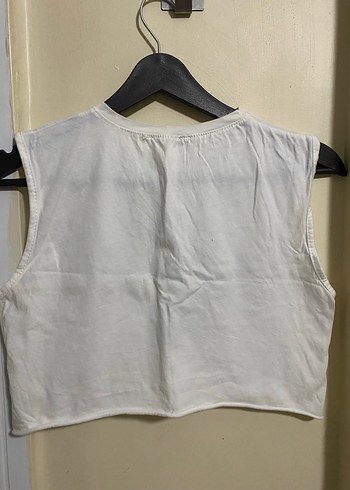 Baskılı Beyaz Kadın Crop Top - Görsel 2