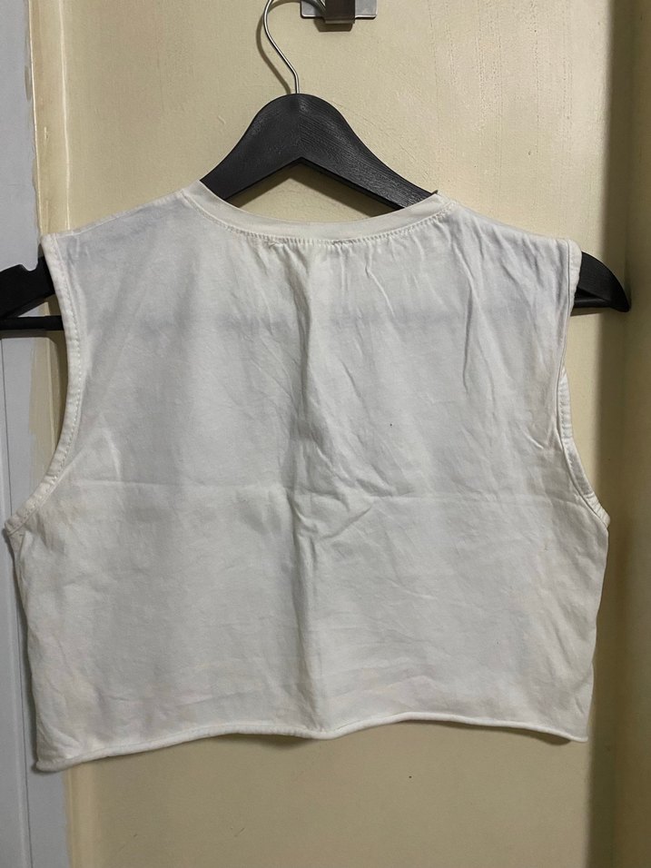 Baskılı Beyaz Kadın Crop Top - Görsel 2