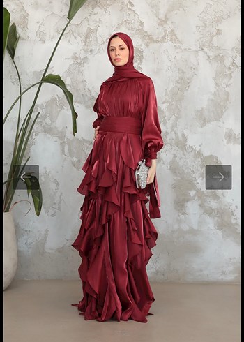 Bordo Drapeli Uzun Abiye Elbise HÜLYA KESER