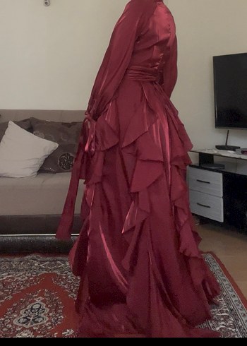 Diğer Bordo Drapeli Uzun Abiye Elbise HÜLYA KESER