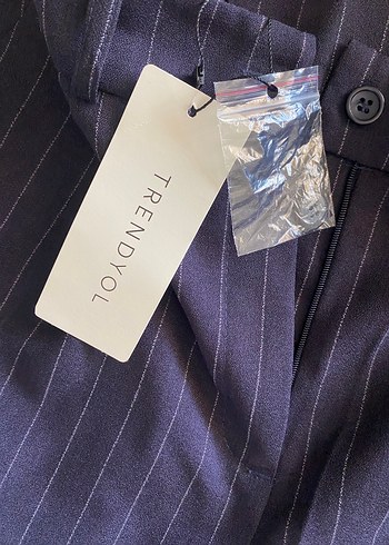 Çizgili Lacivert Kumaş Pantolon - Görsel 5