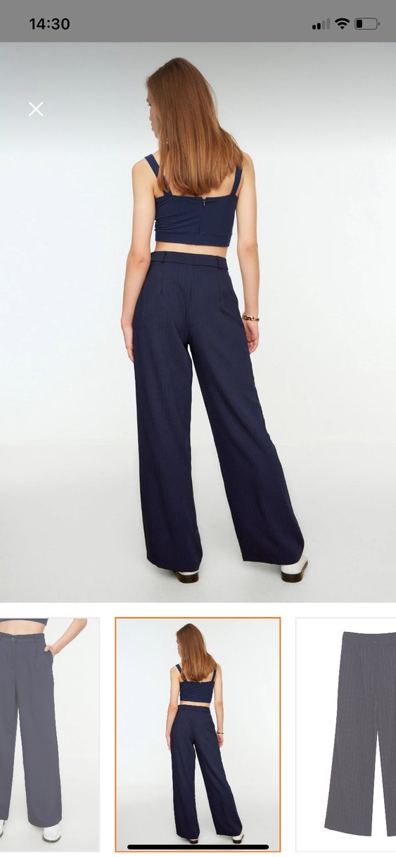 Çizgili Lacivert Kumaş Pantolon - Görsel 3