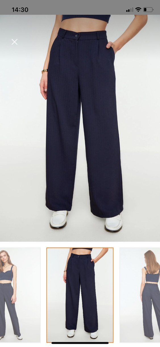 Çizgili Lacivert Kumaş Pantolon - Görsel 2