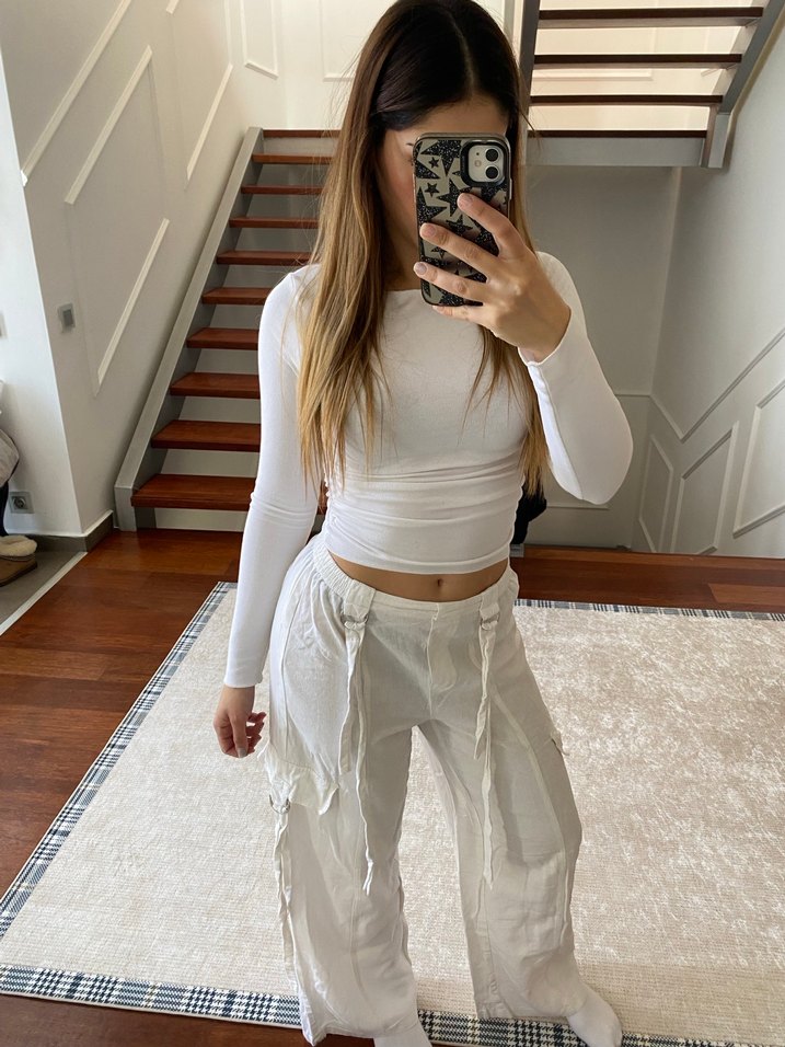 Bershka beyaz keten pantolon - Görsel 2