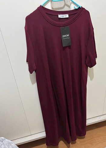 Bordo Midi Rahat Kesim Kadın Elbise