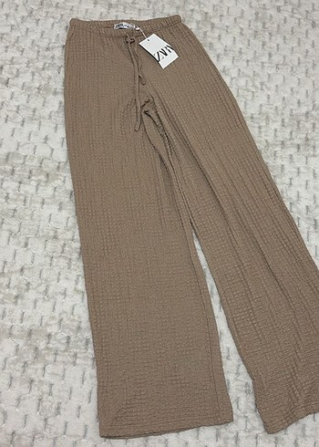 Bej Örgü Dokulu Kadın Keten Pantolon #zara