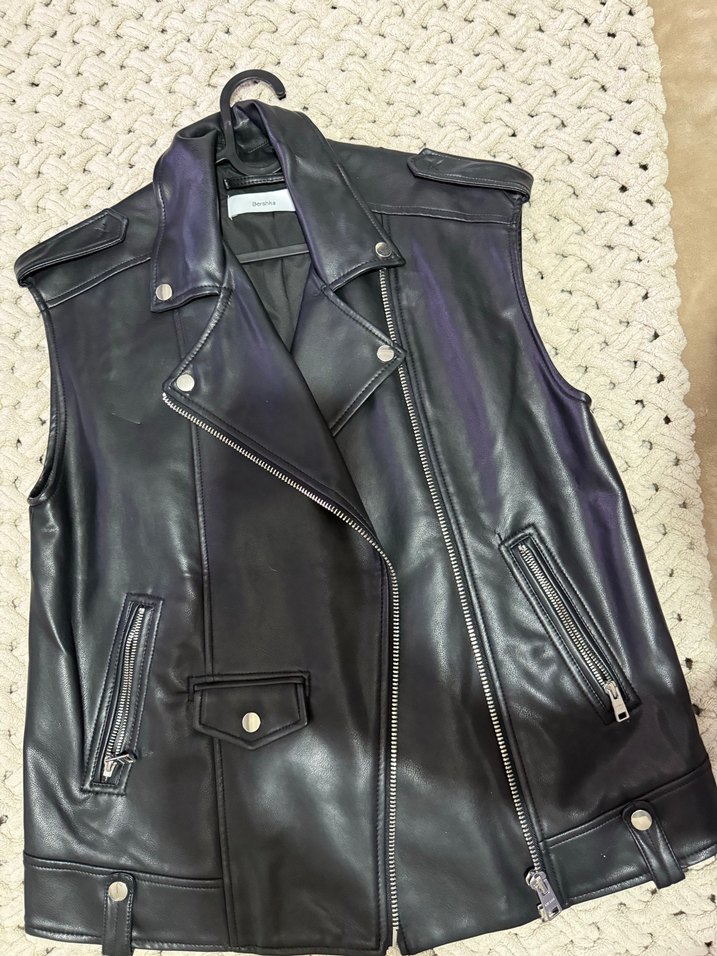 Bershka Deri Kolsuz Biker Yelek - Görsel 3