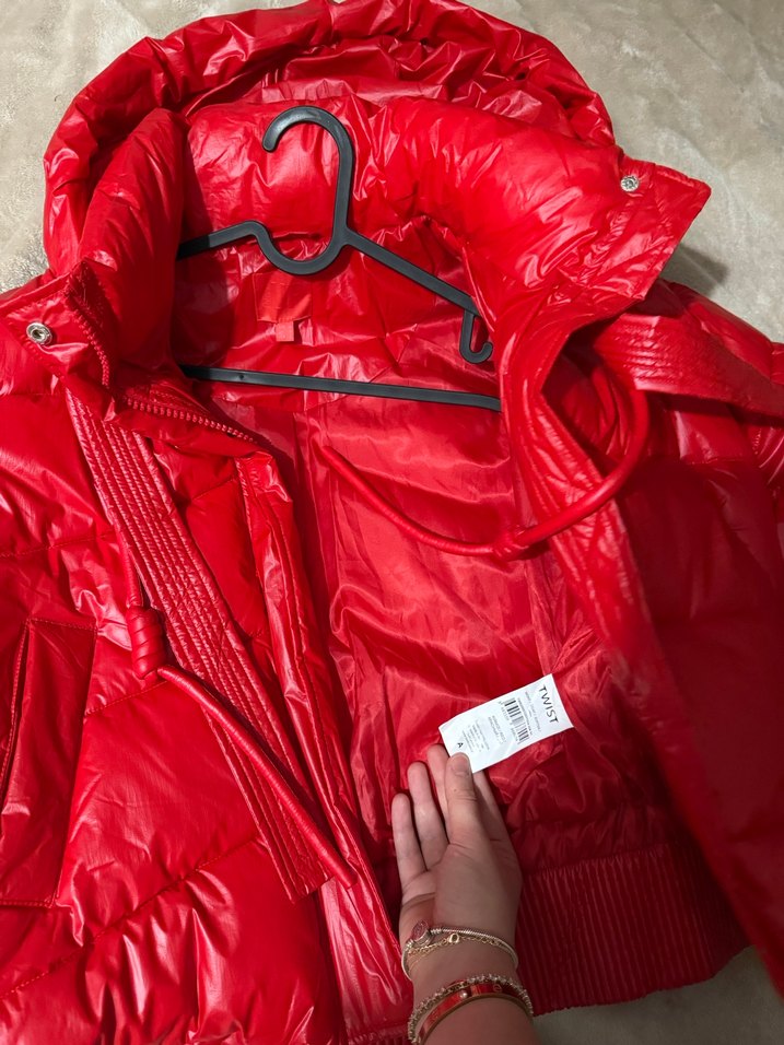TWİST Parlak Kırmızı Mini Şişme Kadın Kışlık Mont - Görsel 5