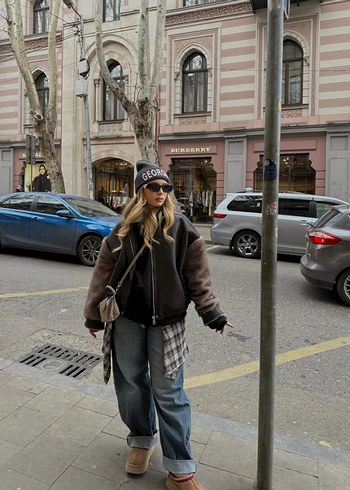 TWİST Kahverengi Kürklü Kadın Deri Ceket - Görsel 6