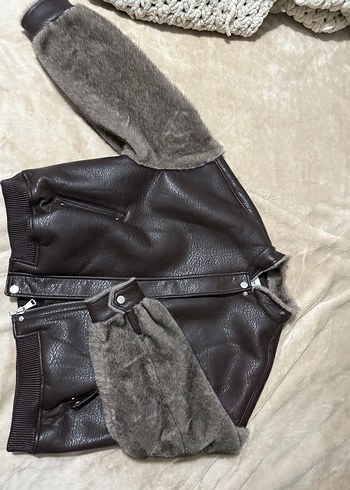 TWİST Kahverengi Kürklü Kadın Deri Ceket - Görsel 4