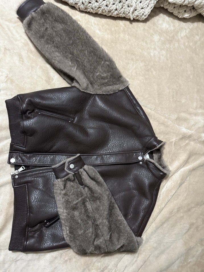 TWİST Kahverengi Kürklü Kadın Deri Ceket - Görsel 4