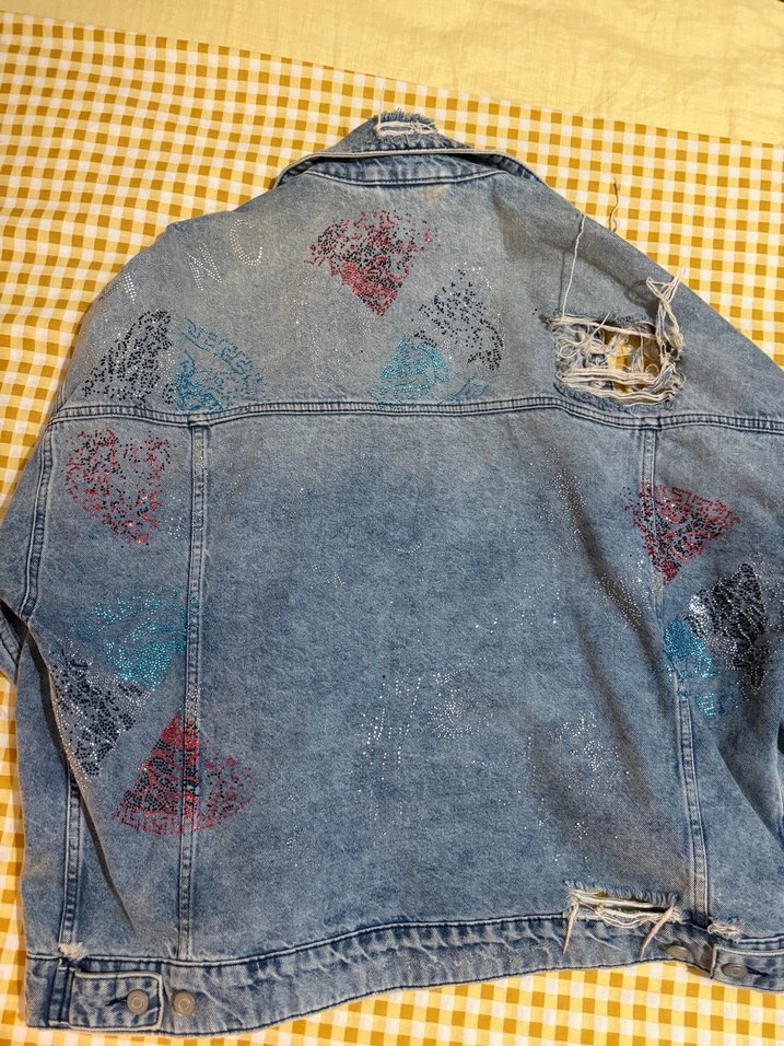 Nakışlı Mavi Kadın Denim Ceket - Görsel 4